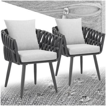 Set van 2 Lugano-stoelen in touwdesign met aluminium frame, Verzenden
