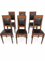Stoel (6) - Hout, Leder - Engelse stoelen, Antiek en Kunst