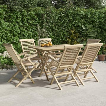 vidaXL 7-delige Tuinset massief teakhout grijs, Verzenden, Tuinset