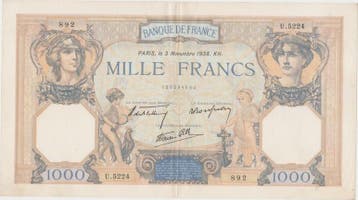France Frankreich Fay 38/32 1 000 Francs Ceres en Merkur..., Verzenden