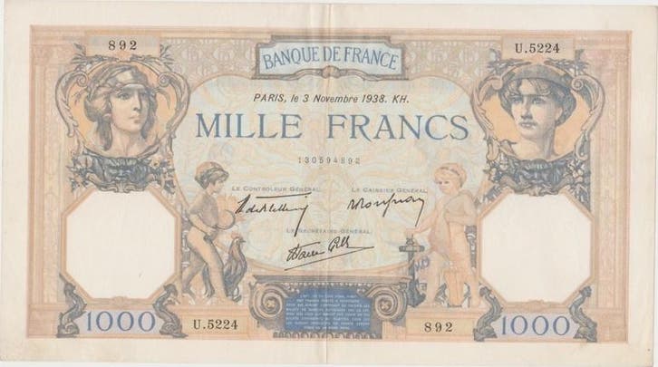 France Frankreich Fay 38/32 1 000 Francs Ceres en Merkur..., Timbres & Monnaies, Billets de banque | Europe | Billets non-euro