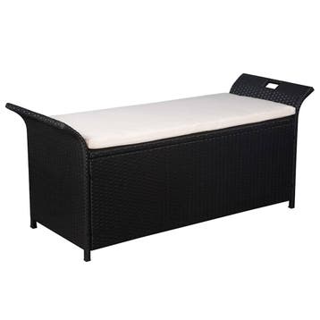 vidaXL Opbergbankje met kussen 138 cm poly rattan zwart, Verzenden, Nieuw