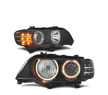 PHARES POUR BMW X5 E53 99-03 ANGEL EYES FOND NOIR CLIGNOTANT, Verzenden