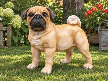 Beeld, staande mops hond bruin - 35 cm - polyresin, Antiek en Kunst