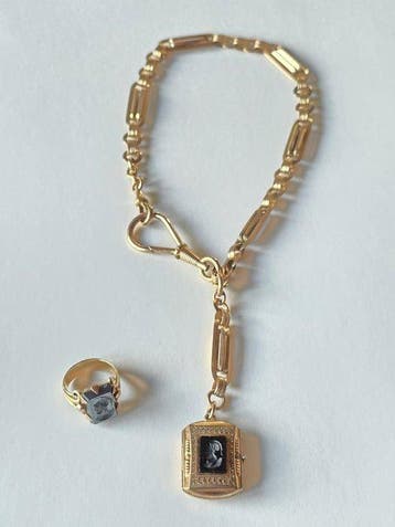 Ring - 12 kt. Geel goud Onyx, Nieuw