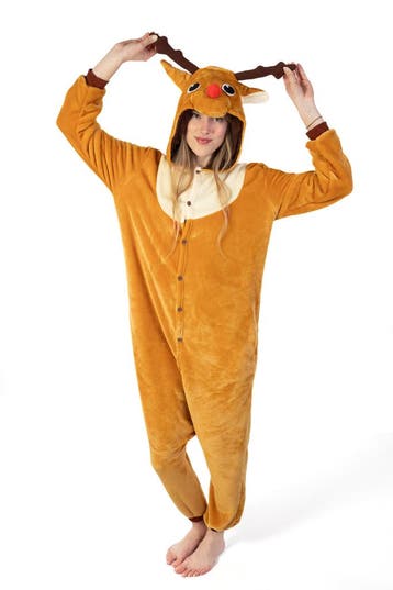 Onesie Rendier Pak L-XL Rendierenpak Kostuum Bruin Eland Her, Ophalen of Verzenden, Nieuw