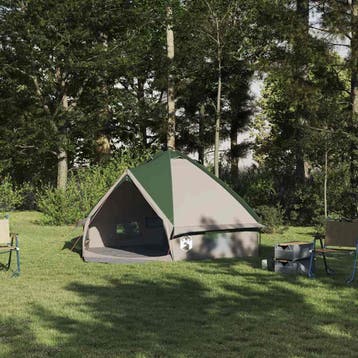 vidaXL Teepee Tent voor 4 Personen 4-persoons Groen en Grijs, Caravans en Kamperen, Verzenden, Nieuw