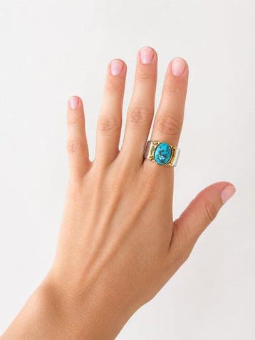 Zonder minimumprijs - Ring Zilver Turquoise, Nieuw