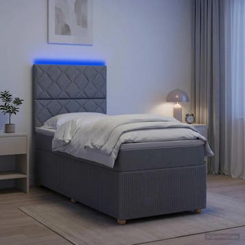 vidaXL LED Boxspringbed met Matras Lichtgrijs 90 x 200 cm, Verzenden, Nieuw