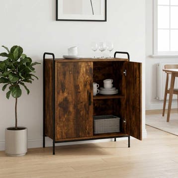vidaXL Dressoir Gerookt eiken 97 x 33 x 81 cm Bewerkt hout, Verzenden