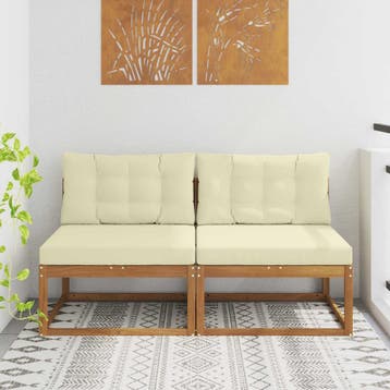 vidaXL Buiten Midden Sofa met kussen 2 Stuk Naturel, Verzenden