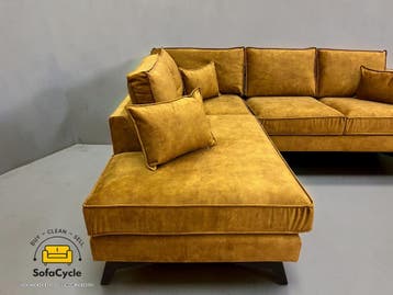 Goossens hoekzetel geel in fluweel, hoek L – overstock, Verzenden