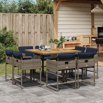 vidaXL 9-delige Tuinset met kussens poly rattan grijs, Verzenden, Nieuw, Tuinset