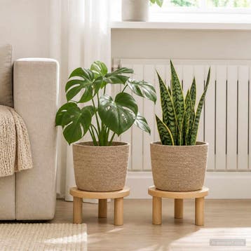 vidaXL Plantenpot Set 2 st Naturel Ø 28 x 28 cm 100% Tossa, Verzenden
