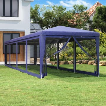 vidaXL Partytent met 10 mesh zijwanden 3x12 m HDPE blauw, Tuin en Terras, Partytenten, Verzenden, Nieuw
