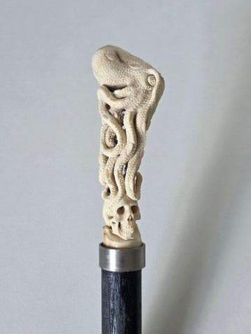 Octopus - Gedetailleerd Handsnijwerk Wandelstok -, Antiek en Kunst