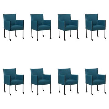 Set van 8 Leren eetkamerstoelen More - Toledo Turquoise, Ophalen of Verzenden