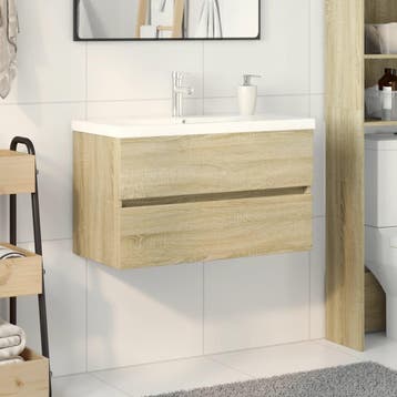 vidaXL 2-delige Badkamermeubelset keramiek en bewerkt hout, Verzenden