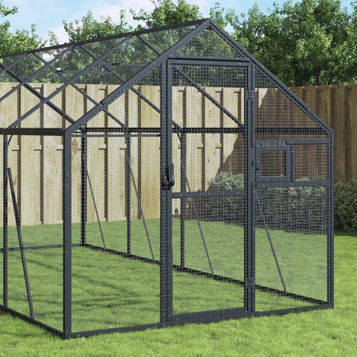vidaXL Volière 1,79x2x1,85 m aluminium antracietkleurig, Dieren en Toebehoren, Vogels | Toebehoren, Nieuw, Verzenden