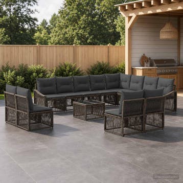 vidaXL Tuinbank Set 13 st Grijs poly rattan, Tuin en Terras, Verzenden, Nieuw