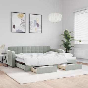vidaXL Slaapbank onderschuifbed en lades 90x190 cm fluweel, Verzenden