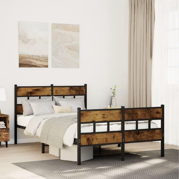 vidaXL Bedframe zonder matras metaal gerookt eikenkleurig, Maison & Meubles, Chambre à coucher | Lits, Envoi