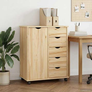 vidaXL Rollende kast 63,5 x 39 x 79 cm Massief vurenhout, Huis en Inrichting, Kasten | Overige, Verzenden, Nieuw