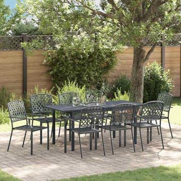 vidaXL Tuin Eettafel Set 9 st Antraciet Poedergecoat staal, Verzenden, Nieuw