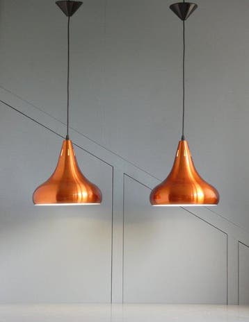 Lamp - Aluminium, Porselein - Twee hanglampen, Antiek en Kunst