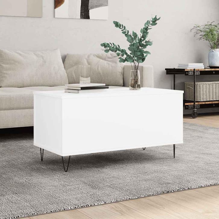 vidaXL Salontafel 90x44,5x45 cm bewerkt hout wit, Maison & Meubles, Tables | Tables de salon, Envoi