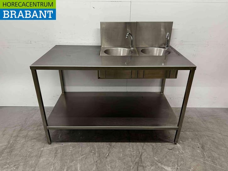 RVS Spoeltafel Spoelbak dubbele spoelbak 132,5 cm Horeca, Articles professionnels, Horeca | Mobilier & Aménagement, Enlèvement ou Envoi