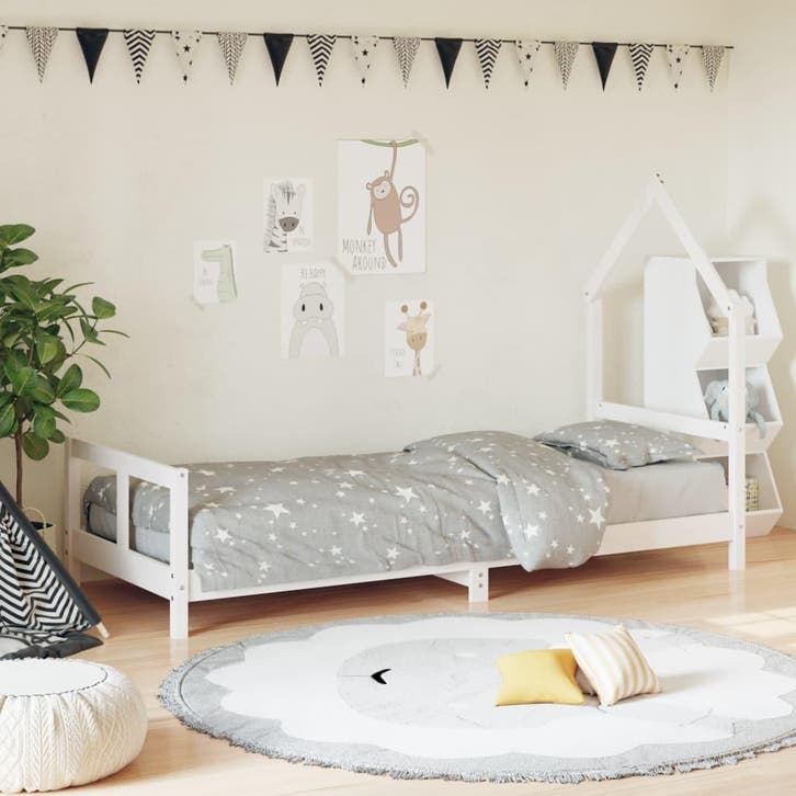 vidaXL Kinderbedframe 80x200 cm massief grenenhout wit, Kinderen en Baby's, Kinderkamer | Bedden, Nieuw, Verzenden