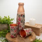 Puur koperen set van fles bloemenprint wit ± 950 ml met 2, Ophalen of Verzenden, Nieuw