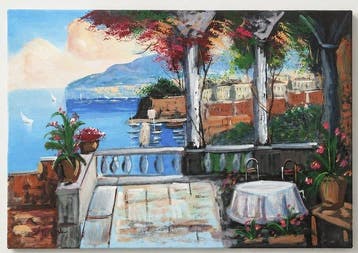 Italiaanse school (XX) - Terrazza panoramica sul Golfo di