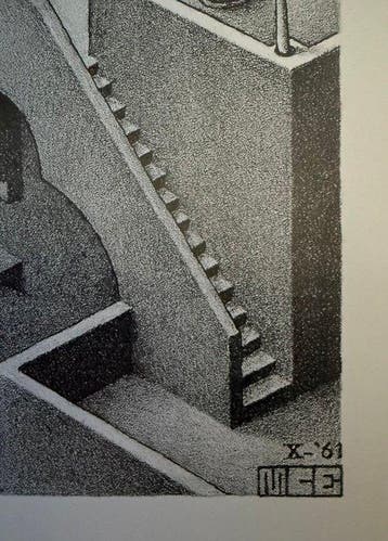 M.C. Escher - “WATERFALL, 1961”. Gesigneerd en gedateerd in