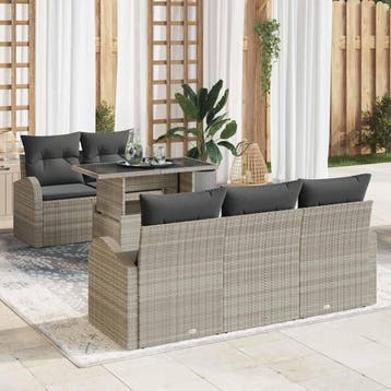 vidaXL Tuinbank Set 6 st Lichtgrijs Poly Riet, Verzenden, Nieuw