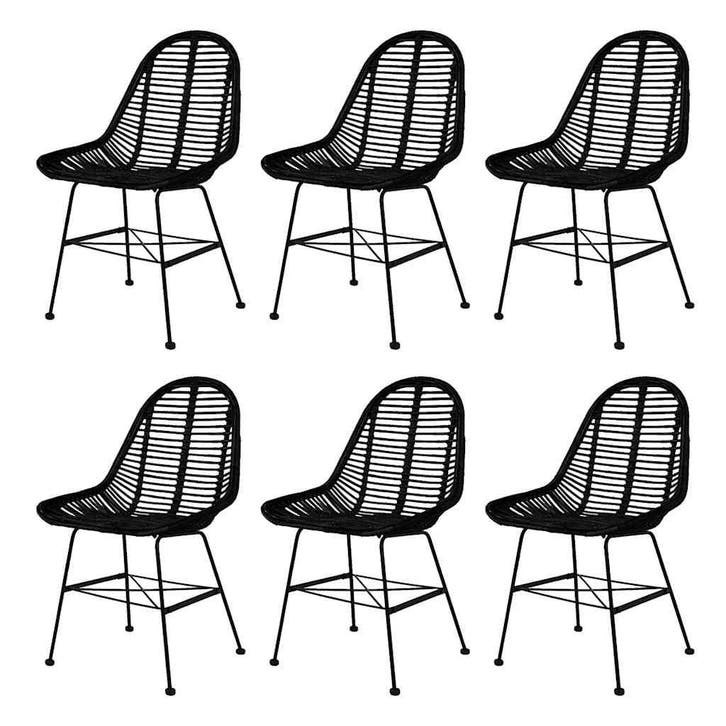 vidaXL Eetkamerstoelen 6 st natuurlijk rattan zwart, Huis en Inrichting, Stoelen, Nieuw, Verzenden