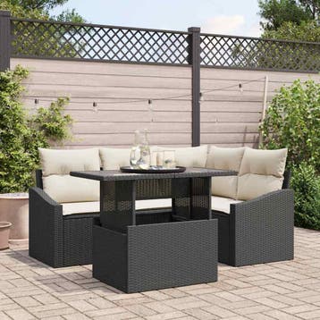 vidaXL Tuinbank Set met kussen met opslag 5 pcs Zwart en, Verzenden, Nieuw