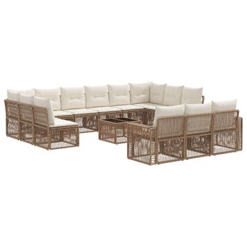 vidaXL Tuinbank Set 14 pcs Beige en Crème Wit poly rattan, Verzenden