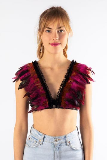 Top met Veren Roze Oranje XS S M Verentop Kostuum Topje Veer, Ophalen of Verzenden, Nieuw