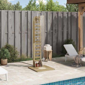 vidaXL Buitendouche 223 cm Doordrenkt Dennenhout en RVS, Verzenden