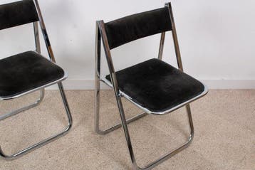 Chaise pliante - Métal, Chrome, Textile - Paire de chaises, Antiquités & Art