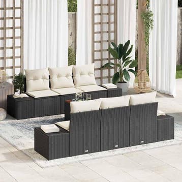 vidaXL Tuinbank Set 7 st Zwart en Crème poly rattan, Verzenden, Nieuw