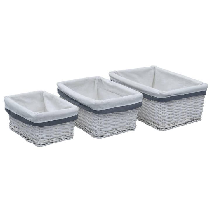 vidaXL 3-delige Mandenset stapelbaar wilgen wit, Doe-het-zelf en Bouw, Kratten en Dozen, Nieuw, Verzenden