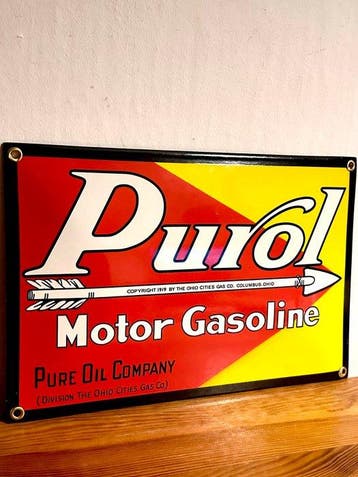 No reserve- Bolvormig kleurrijk emaille reclamebord Purol