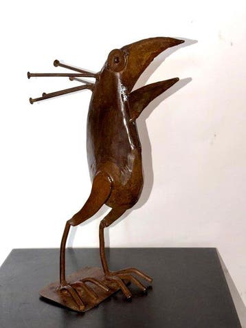 sculptuur, Oiseau à crête en métal vernis - 32 cm - Fer