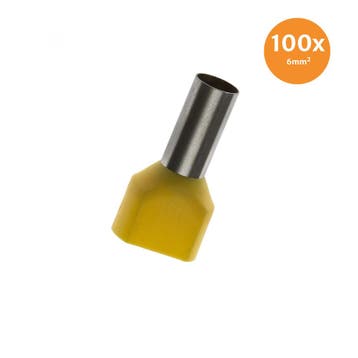 Dubbele Adereindhuls Geïsoleerd 6mm² Geel 100 stuks, Ophalen of Verzenden, Nieuw