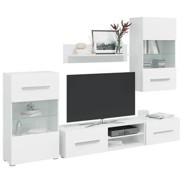 vidaXL Muurvitrine tv-meubel met LED-verlichting wit 5-delig, Verzenden
