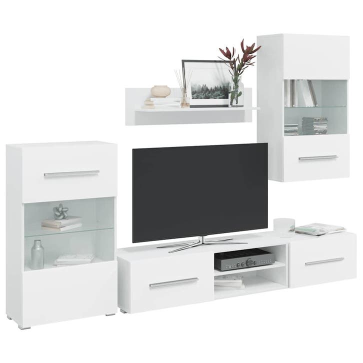 vidaXL Muurvitrine tv-meubel met LED-verlichting wit 5-delig, Huis en Inrichting, Kasten |Televisiemeubels, Nieuw, Verzenden