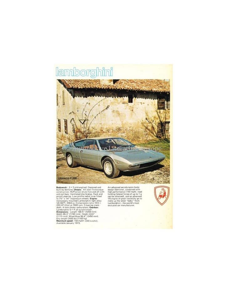 1973 LAMBORGHINI PRIJSLIJST BROCHURE ENGELS, Boeken, Auto's | Folders en Tijdschriften, Ophalen of Verzenden